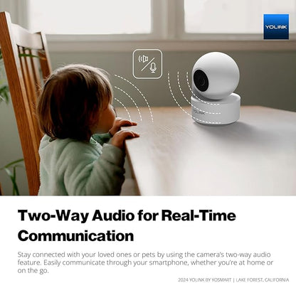YoLink Uno 2.4G WiF Wireless Home Security Camera Indoor, for Baby and Pet Monitor, 1080p Dog Camera with Phone App, Night Vision B/W, 2-Way Audio, 64G SD Card Included, 360°
