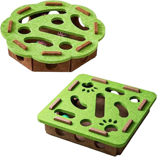 Interactive Cat Toy Puzzle, 15.75 Inch Puzzle Maze Indoor Cat Toys, Felt Cat Feeder with Bell Stimulates Natural Hunting Instincts, Cat Scratch Box Interactive Cat Toys for Indoor Cats