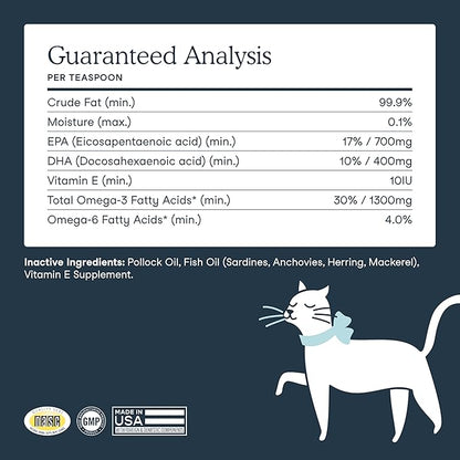 Fera Pets Fish Oil - Omega 3 for Dogs & Cats to Support Joints, Heart, Skin and Coat Health - Non GMO with Vitamin E - 8 oz