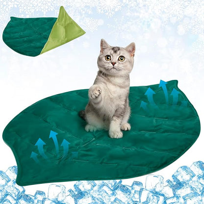 Drydiet Self Cooling Mat for Cats - Large Leaf Shaped - 27 x 18.5 Inch Summer Pet Cool Mats for Cats and Puppies, Reversible Sleeping Blanket Pad for Cage Accessories and Safety Fences, Light Green