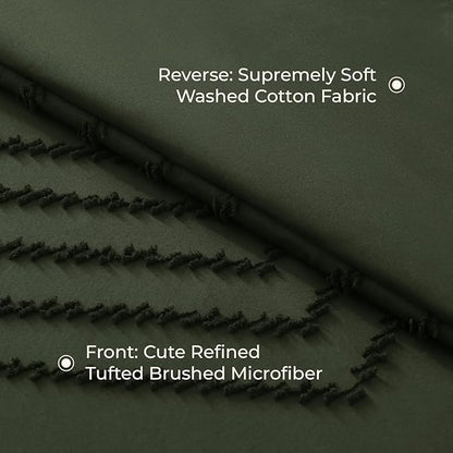 Litanika California King Comforter Set with Sheets Dark Olive Green - 7 Pieces Bed in a Bag Cal King Chevron Tufted Complete Bedding Sets with Comforter, Sheets, Pillowcases & Shams