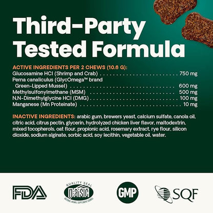 VetriScience Healthy Hip & Joint Chews, GlycoFlex Glucosamine and Green-Lipped Mussel Mobility Support Supplement for Dogs, Promote Play and Protect Joints, Chicken, 60 Count