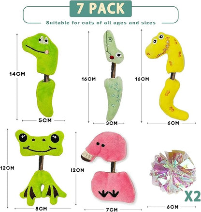 Interactive Cat Toys Set, Silvervine Chew Sticks and Cat Crinkle Balls, Indoor Cat Toys for Exercise and Dental Care, for All Cat Breeds (7 Pack)