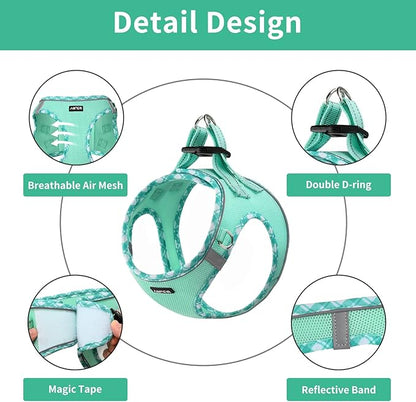 AMTOR Small Dog Harness with Leash Set, No Escape Easy Walk Puppy Harnesses for Training Walking, Step-in Reflective Soft Dogs Vest for XS S Medium Extra-Small Large Sized Dog (S,Light Green)