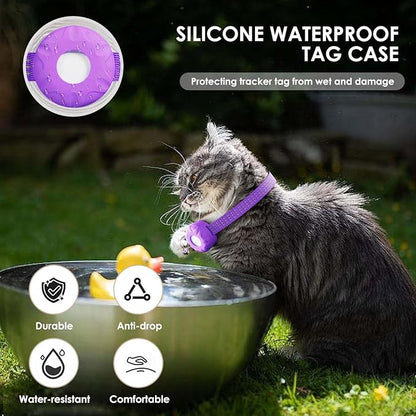 Cat Tracker, GPS Tracker Compatible with Apple Find My App(Only iOS), Waterproof Cat Trackers Collar with Bell and Safety Elastic Buckle, No Monthly Subscription Fee Pet Tracker, Purple