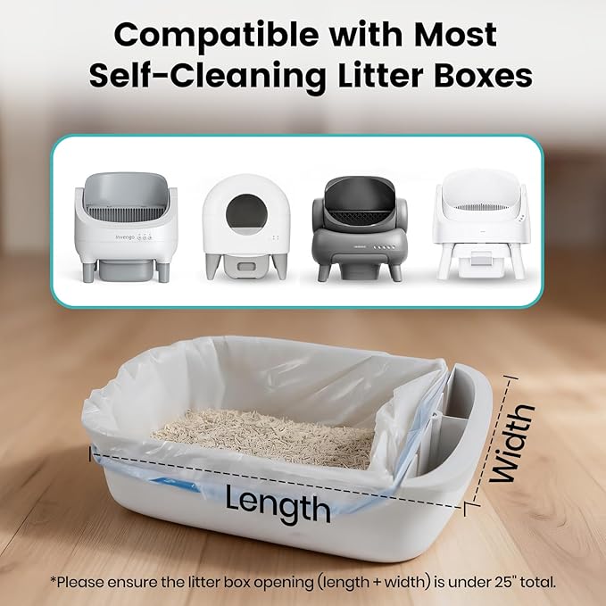Invengo M1 Original Cat Litter Box Waste Bags, 40-Pack Drawstring Liners for Most Self-Cleaning Litter Boxes, Extra Thick Heavy-Duty Drawer Liners, 26" x 11.8", Holds Up to 22 lb