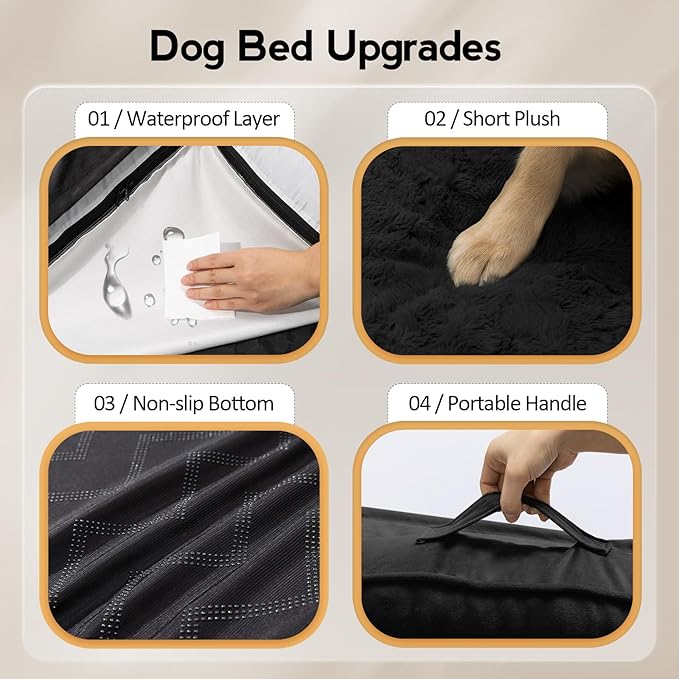 MEKIY Large Dog Bed - XL Orthopedic Egg-Crate Memory Foam Dog Beds with Removable Washable Cover, Waterproof Pet Beds with Non-Slip Bottom, Black