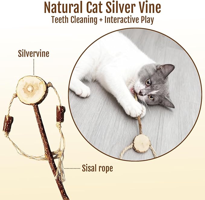 3PCS Natural Catnip Chew Toys | Silvervine & Sisal Rope | Dental Care & Anxiety Relief | Indoor Cats 6+ Months | Teething Kitten Toys