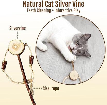 3PCS Natural Catnip Chew Toys | Silvervine & Sisal Rope | Dental Care & Anxiety Relief | Indoor Cats 6+ Months | Teething Kitten Toys