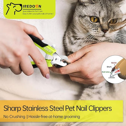 IREDOON Dog & Cat Nail Clippers, 4Cr13 Stainless Steel Razor Sharp Blade - Professional Pet Grooming Tool with Nail File, Small Hand Friendly & Non-Slip Grip (Green)