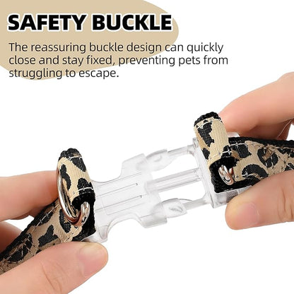Mile High Life Leopard Dog Harness Collar Leash Set, Adjustable No Pull Dog Halter Harness for Small Breed Dogs, Easy Control for Training Walking (Black, M Chest 15"-21", Neck 13"-17")