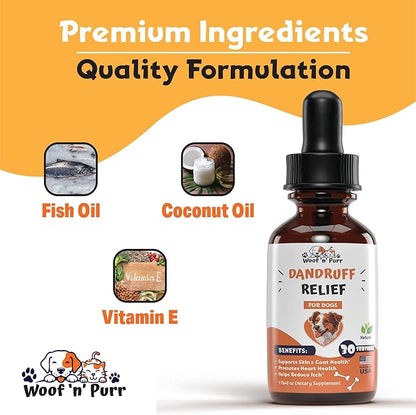 Natural Dog Dandruff Treatment - Supports a Health Skin & Coat - Dandruff Treatment for Dogs - Dog Dry Skin Treatment - Dog Skin and Coat Supplement - Skin and Coat Supplement for Dogs - 1 fl oz