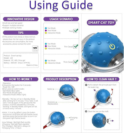Giociv Interactive Cat Toys Ball for Indoor Cats Fast Rolling on Carpet, Chirping & Motion Activate Cat Toys (Blue)