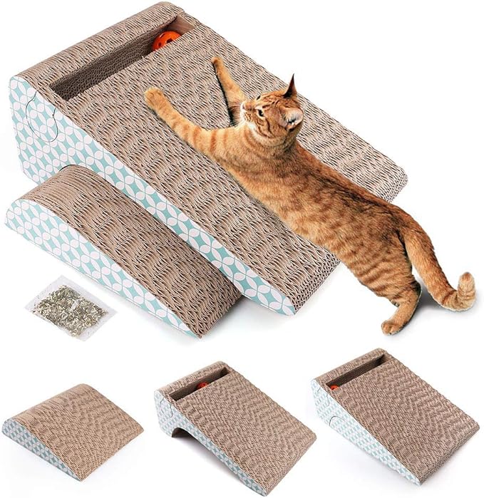 PrimePets Cat Scratcher Cardboard with Catnip, Removable Cat Scratching Pad with Ball, 2-in-1 Corrugated Cat Scratch Lounge Sofa