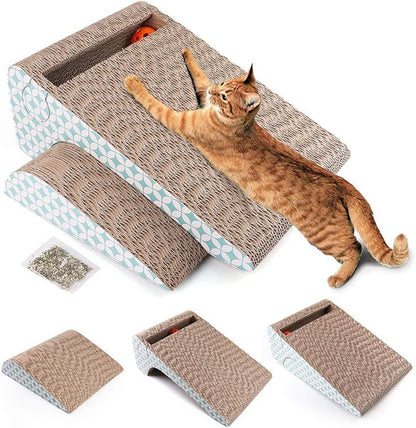 PrimePets Cat Scratcher Cardboard with Catnip, Removable Cat Scratching Pad with Ball, 2-in-1 Corrugated Cat Scratch Lounge Sofa