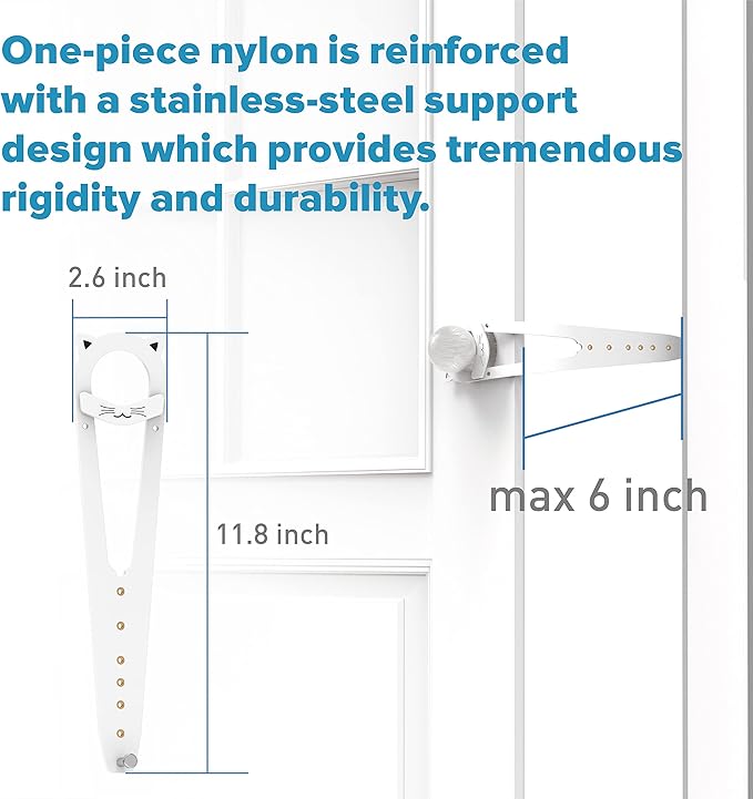 Neobay Cat Door Latch with Stabilizer, 7 Sizes Adjustable Cat Door Holder Latch to Keep Dog Out of Litter Box, No-Drill Alternative of Pet Gates and Interior Pet Door, White, 4 Packs