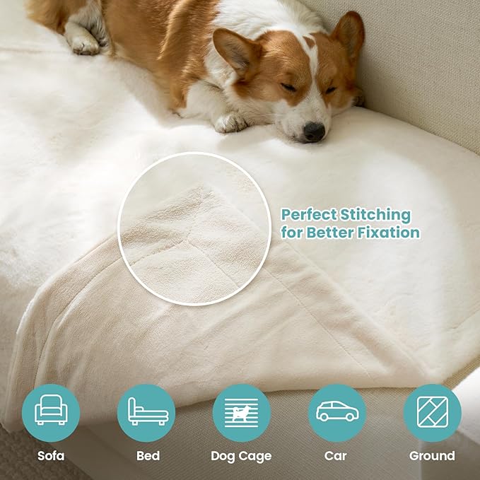 COZY KISS Waterproof Pet Blanket, Ultra Soft Luxury Faux Fur Throw Blanket for Couch, Cozy Warm Plush Blanket for Sofa Bedroom Living Room, Liquid Pee Proof for Large Dog or Cat, 30x40 inch, Cream