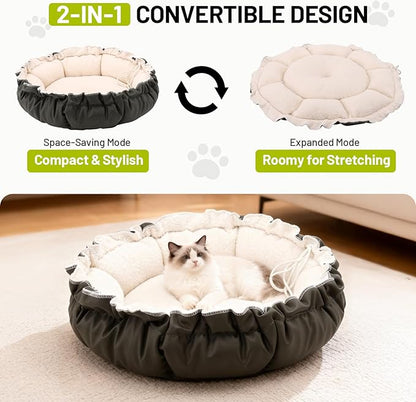 Cat Beds for Indoor Cats,Washable Round Pet Bed for Puppy and Kitty,Super Soft Durable Fabric Pet Beds, Washable Luxury Cat & Dog Bed 24.8inch