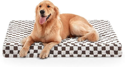 JOEJOY Dog Bed for Large Dogs, XLarge Orthopedic Dog Bed with Removable Washable Cover, Cute Modern Plush & Memory Egg Crate Foam Dog Bed, 42 x 28 inch, Cofffee