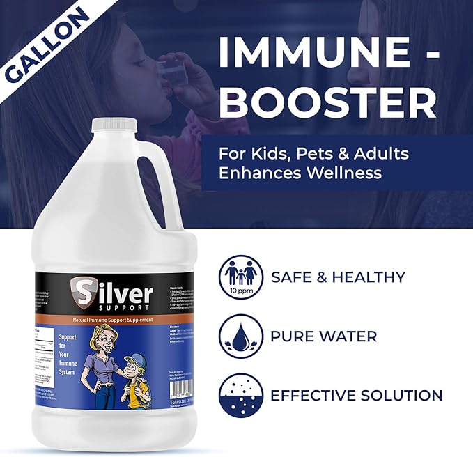Natural Immune Support Supplement, Nano-Sized Silver Solution, Immune Booster for Kids, Pets & Adults, Purified Silver, Fortify Your Immune System for Cold and Flu Season - 1 Gallon