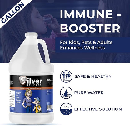 Natural Immune Support Supplement, Nano-Sized Silver Solution, Immune Booster for Kids, Pets & Adults, Purified Silver, Fortify Your Immune System for Cold and Flu Season - 1 Gallon