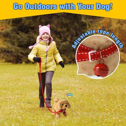 KSABVAIA Plush Golden Retriever Toy Puppy Electronic Interactive Dog - Walking, Barking, Tail Wagging, Stretching Companion Animal for Kids Toddlers