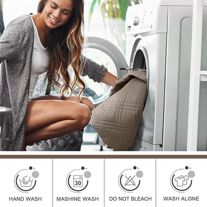 TAOCOCO 100% Waterproof Loveseat Recliner Covers 2 Seater, Split Loveseat Covers for Reclining loveseat, Non Slip Reclining Couch Cover with Double Straps for Kids, Pets(2 Seater, Gray Taupe)