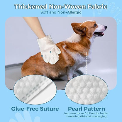 Vannon Portable Pet Bathing Wipes for Dogs & Cats, Cleaning & Odor-Controlling Extra Thick Grooming Glove Wipes for Daily Care and Traveling, Rinse Free, Nourish Fur, Individually Packaged, 15 PCS