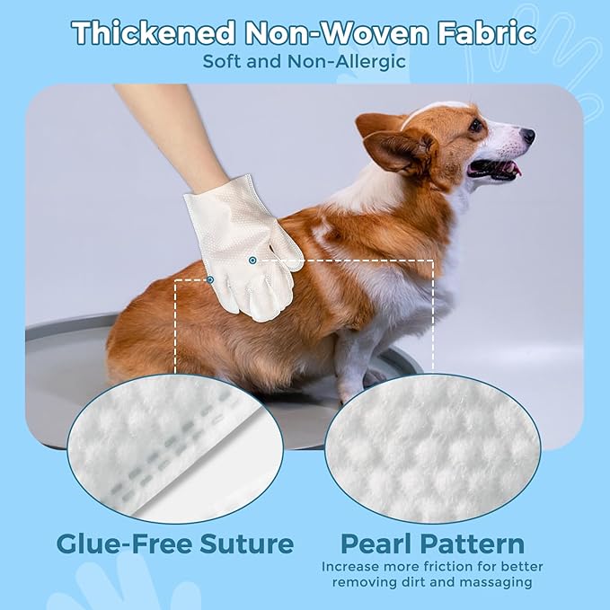 Vannon Extra Thick Pet Bathing Wipes for Dogs & Cats, Cleaning & Odor-Controlling Grooming Gloves, Nourish Fur Glove Wipes for Daily Care and Traveling, Rinse Free, Unscented, 2 Pack, 12 PCS