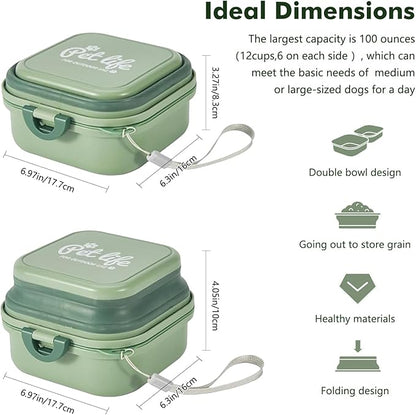 Collapsible Dog Bowls, Travel Food and Water Double Bowl for Cats & Dogs, 2-in-1 Portable BPA-Free Feeding Solution, Perfect for Traveling, Camping & Walking (L/ 100oz)
