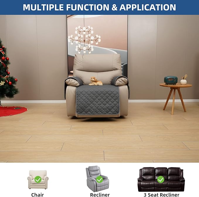 Eismodra Waterproof Recliner Chair Covers for Reclining Couch Slipcovers Seat Cushion,Anti-Slip Sofa Cover for Dogs Pets Furniture Protector Washable,Gray Set (3 Pieces)