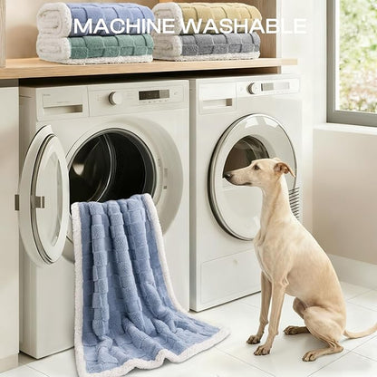 Luciphia Waterproof Dog Blanket, Leakproof Medium Pet Blanket for Couch Sofa Bed Furniture Cover Protector, Washable Soft Sherpa Fleece with 3D Jacquard, Cozy Calming Reversible, Blue White, 57"x40"