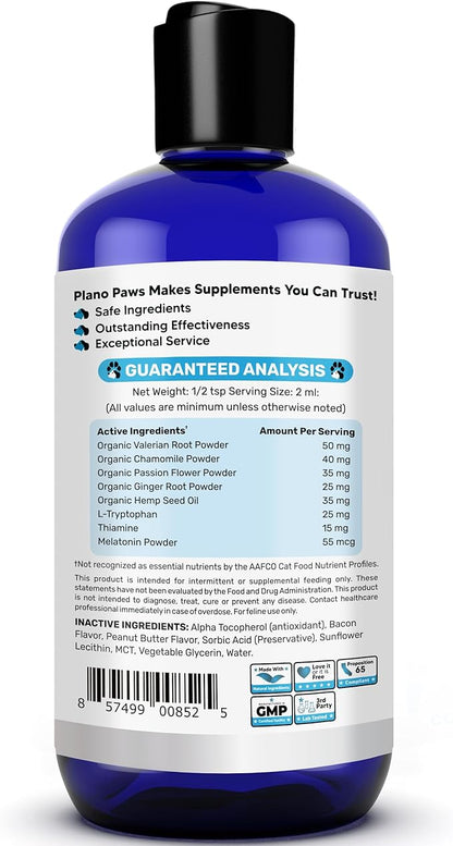 Cat Anxiety Relief 90 Day Supply - Faster Absorption Than Cat Calming Treats - Cat Calming Products for All Ages - Liquid Calming Cat Treats for Sleep Aid - 8 Ingredient Blend + Cat Melatonin