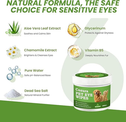 Dog Eye Wipes, Tear Stain Remover for Dogs & Cats - 100ct Hypoallergenic Pet Eye Cleaning Pads for Crust, Gunk & Discharge - Gentle Grooming Wipes for Sensitive Eyes, Wrinkles & Folds