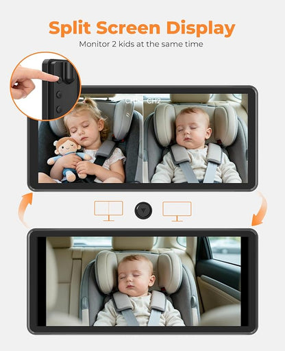 LUCKVIEW BM5PRO 7.2" 1080P HD Baby Car Camera for 2 Kids, Split Screen with IR Night Vision, Easy to Install & Adjust Brightness, Dual Car Camera Baby Monitor for Rear Seat Safety