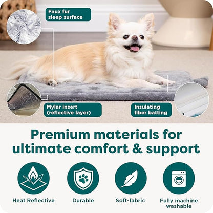 Furhaven ThermaNAP Self-Warming Cat Bed for Indoor Cats & Large/Medium Dogs, Washable & Reflects Body Heat - Quilted Faux Fur Reflective Bed Mat - Cream, Large