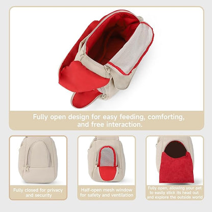 Dog Carrier Sling, Cat Sling Carrier, Adjustable Soft Padded Shoulder Strap with Storage Pocket, Small Dog and Cats Sling Carriers up to 10 lbs, Hands-Free Pet Carrier for Travel Hiking Walking Beige