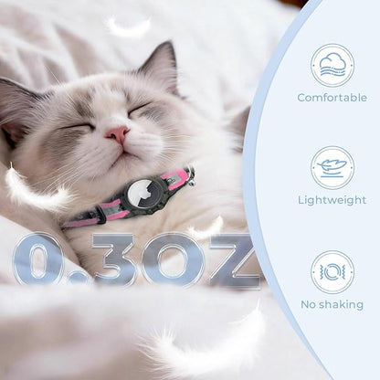 Breakaway AirTag Cat Collar, Reflective Cat Tracker Collar with Air Tag Holder and Bell, Safety Elastic Band Cat GPS Collars for Girl Boy Cats, Kittens and Puppies (Hotpink, 8-13'')