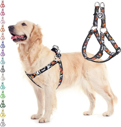 PUPTECK No Pull Dog Harness Soft Adjustable Basic Nylon Step in Puppy Vest Outdoor Walking with ID Tag, Black, M