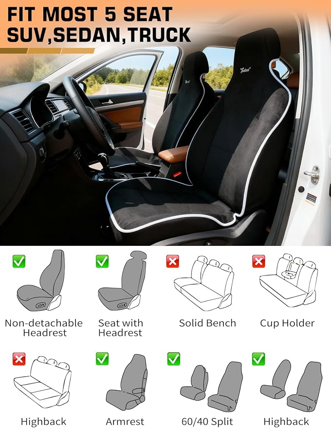 Car Seat Cover Towel 2PCS, 1200g Ultra-Thick Absorbent Terry Cloth Seat Protector for Post-Gym Sweat & Beach,Universal Fit for Sedans SUV Minivans,Machine Washable Interior Protection (Black)