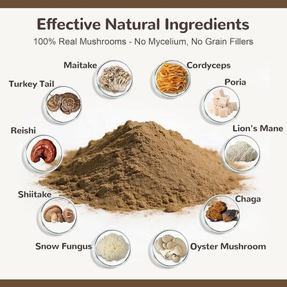 Turkey Tail Mushroom for Dogs, Organic 10 Mushroom Blend for Lipoma Lumps and Bumps, Probiotic Mushroom Powder with 50% β-Glucan for Dogs & Cats, Joint Gut Immune Skin Support - 36g