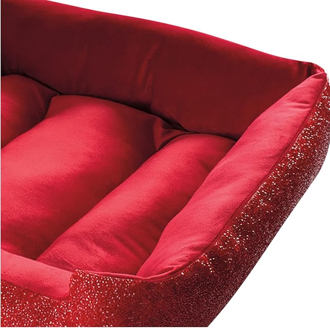 Sparkles Home Pet Bed, Sparkling Rhinestones, Soft, Comfortable Velvet, for Lounging Dogs, Cats, Pets, Red, Small, Sold Individually