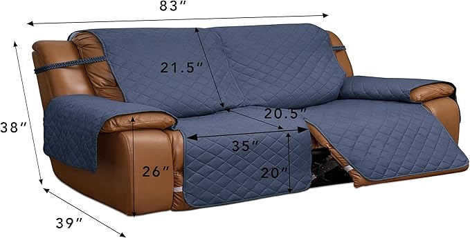Easy-Going Oversized Loveseat Recliner Cover, Reversible Couch Cover for Double Recliner, Split Sofa Cover for Each Seat with Elastic Straps for Kids, Dogs(Oversized 2 Seater, Dark Blue/Light Blue)
