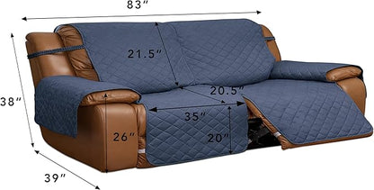 Easy-Going Oversized Loveseat Recliner Cover, Reversible Couch Cover for Double Recliner, Split Sofa Cover for Each Seat with Elastic Straps for Kids, Dogs(Oversized 2 Seater, Dark Blue/Light Blue)