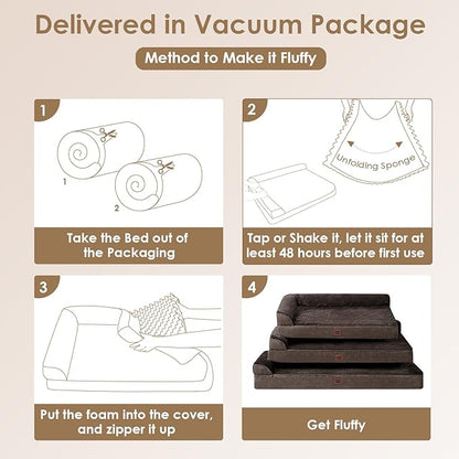EHEYCIGA Memory Foam Dog Bed Large Size Dogs, Orthopedic Dog Bed Large with Washable Removable Cover, Waterproof Pet Sofa Couch with Nonskid Bottom, 36x27x6, Brown