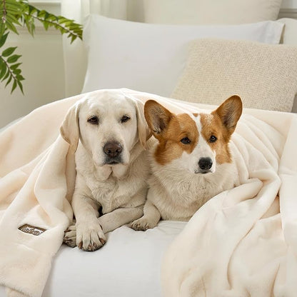 COZY KISS Luxury Faux Fur Throw Blanket Twin, Ultra Soft Waterproof Pet Blanket, Cozy Warm Plush Blanket for Bed Sofa Bedroom Living Room, Liquid Pee Proof for Large Dog or Cat, 60x80 inch, Cream