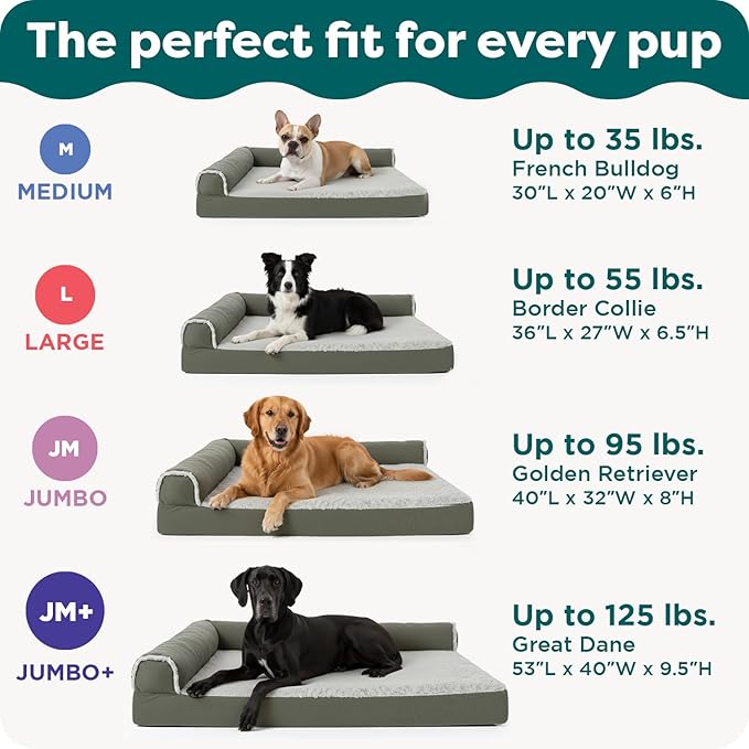 Furhaven Cooling Gel Dog Bed for Large Dogs w/ Removable Bolsters & Washable Cover, For Dogs Up to 95 lbs - Pinsonic Quilted Paw L Shaped Chaise - Titanium, Jumbo/XL