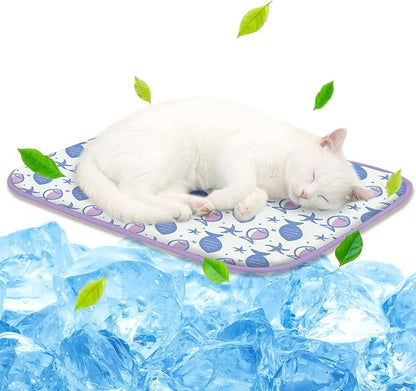 NWK Pack of 4 Pet Cooling Mat -Q-Max>0.345 Ice Silk Cooling Mat for Dogs & Cats Portable & Washable Pet Cooling Blanket, Car Seats, Beds for Summer (4pcs, Purple Fish, 20'' X 16'' X 0.3'')