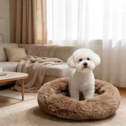 Comfort Donut Dog Bed for Small Dogs, Cat Bed & Pet Bed for Indoor Use, Medium Size with Soft Plush, Round Dog Beds for Large Dogs and Cats (Light Brown, 20''Lx20''Wx8''Th)
