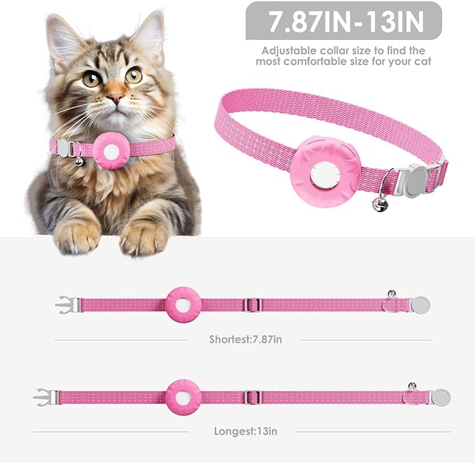 GPS Tracker for Cats, Cat Tracker, Cat GPS Tracker Compatible with Apple Find My App (Only iOS), No Monthly Fee or Subscription (White Tracker, Pink Cat Collar)